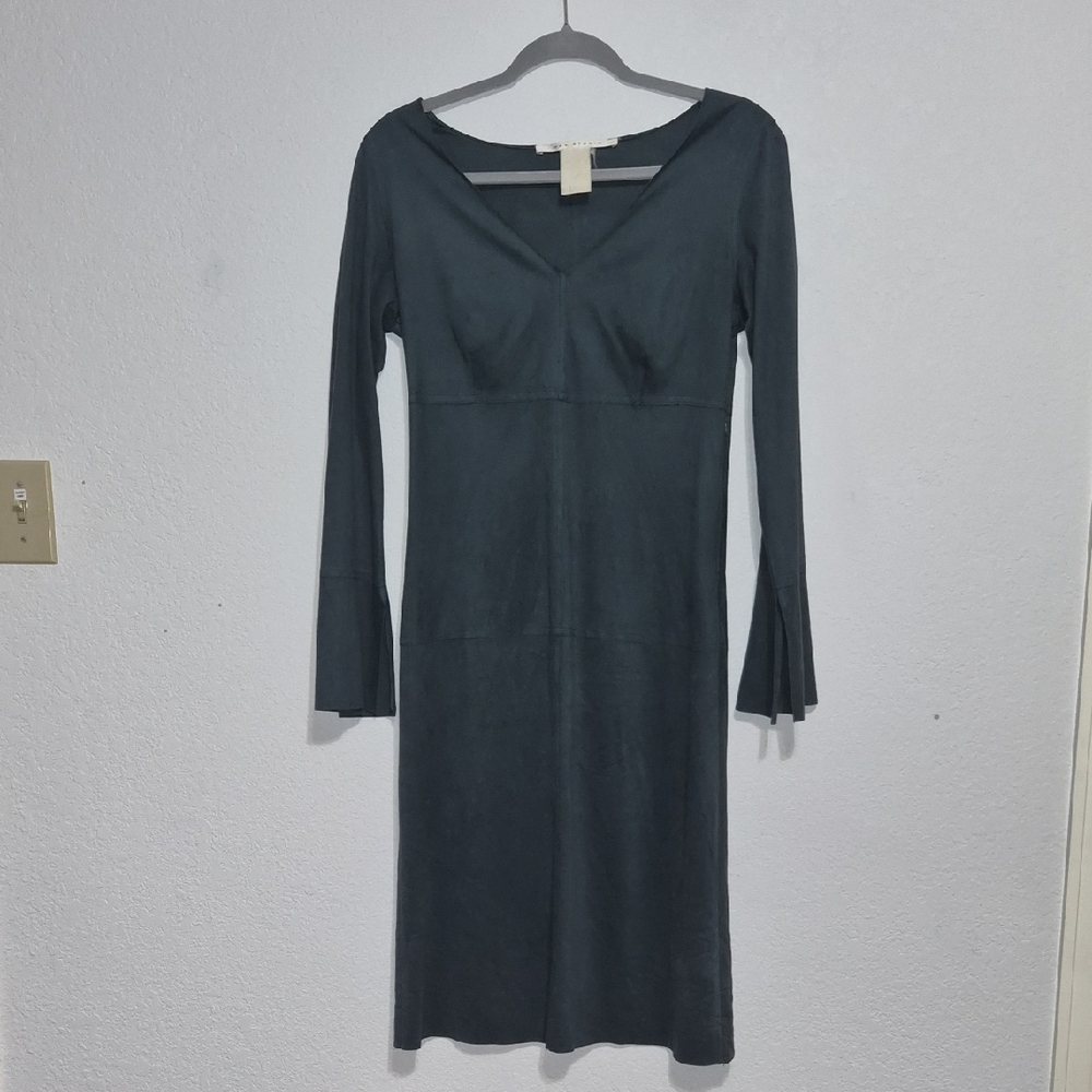 Max Studio Dark Green Velvet-esque Long Sleeve Mid Length Dress